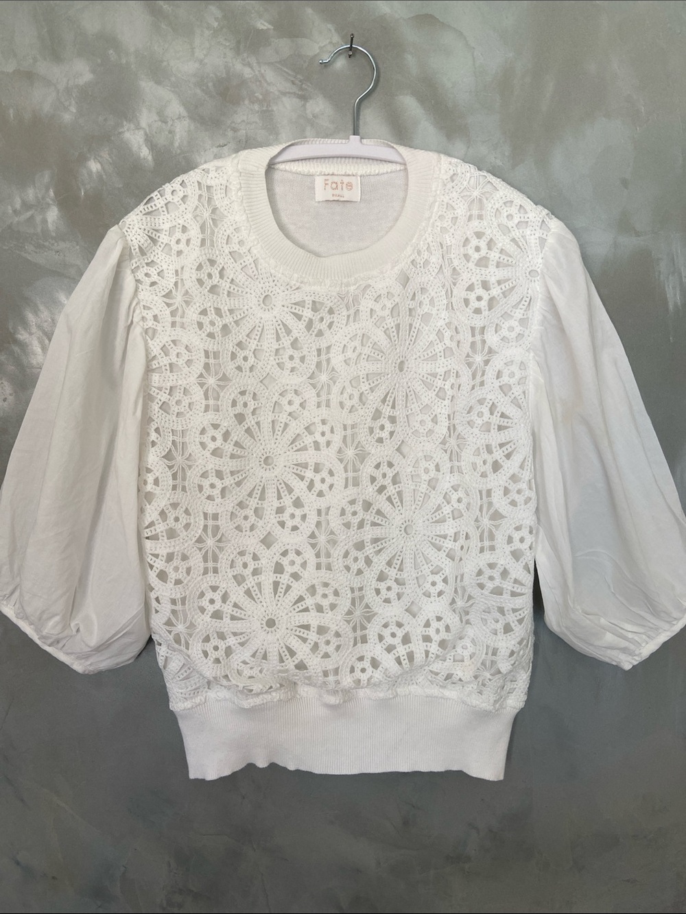 Fate White Crochet Sweater Blouse